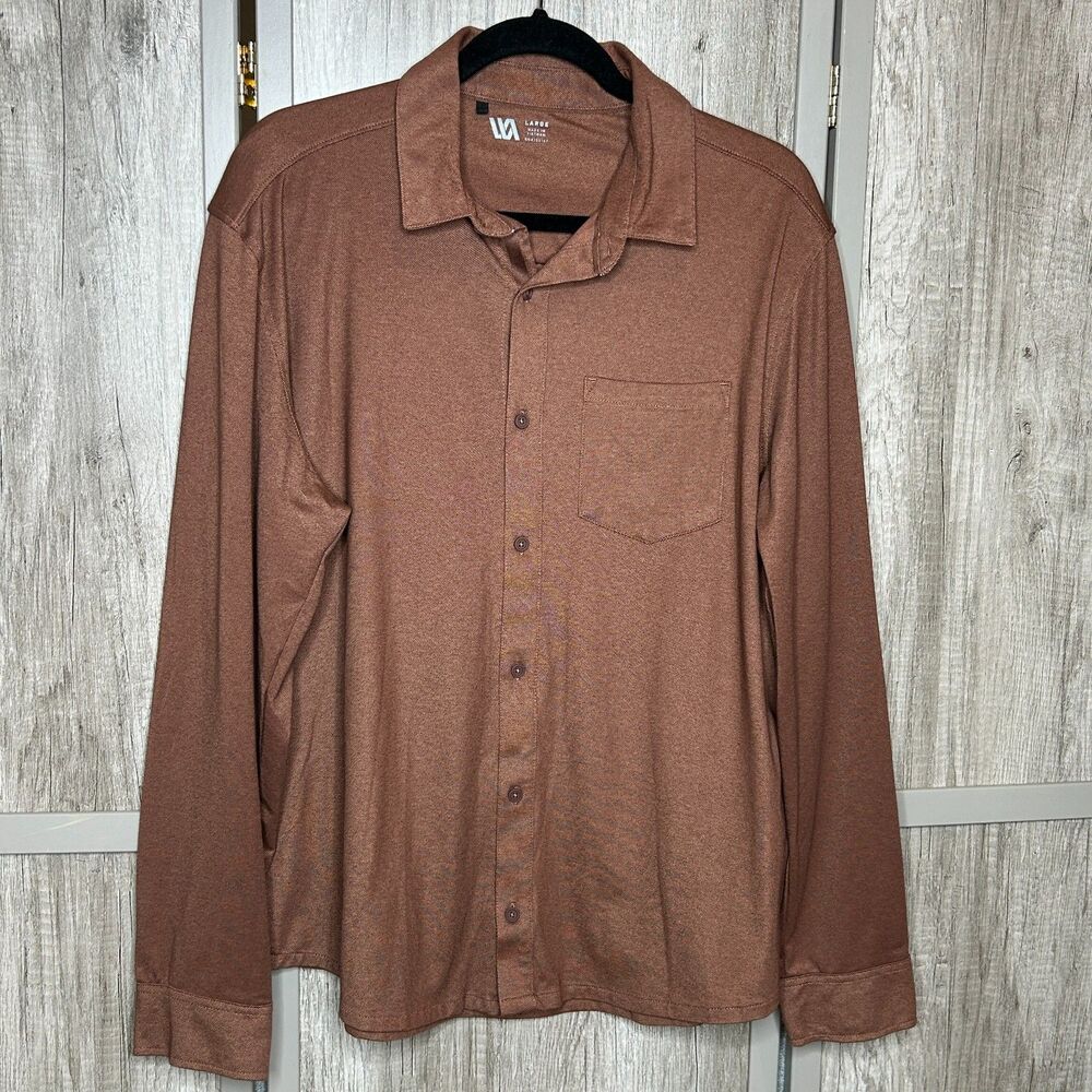 Mack Weldon Button Up Shirt Size L Casual Collared Long Sleeve Brown Color